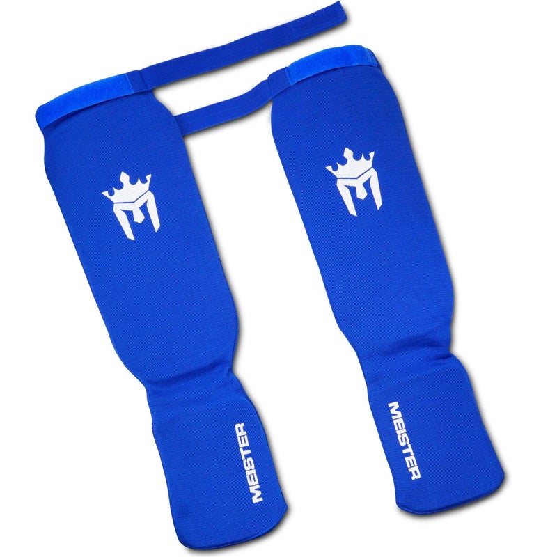 Meister MMA Elastic Cloth Shin & Instep Padded Guards (Pair) - Blue - Large/X-Large - Image 3